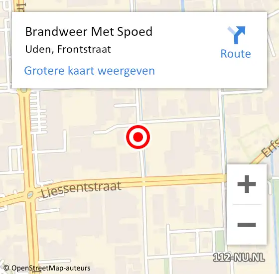 Locatie op kaart van de 112 melding: Brandweer Met Spoed Naar Uden, Frontstraat op 10 november 2021 23:21