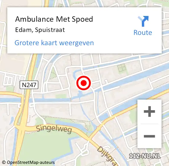 Locatie op kaart van de 112 melding: Ambulance Met Spoed Naar Edam, Spuistraat op 10 november 2021 23:41