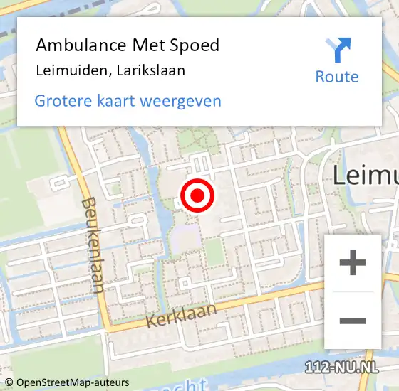 Locatie op kaart van de 112 melding: Ambulance Met Spoed Naar Leimuiden, Larikslaan op 11 november 2021 03:00