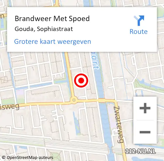 Locatie op kaart van de 112 melding: Brandweer Met Spoed Naar Gouda, Sophiastraat op 11 november 2021 03:22