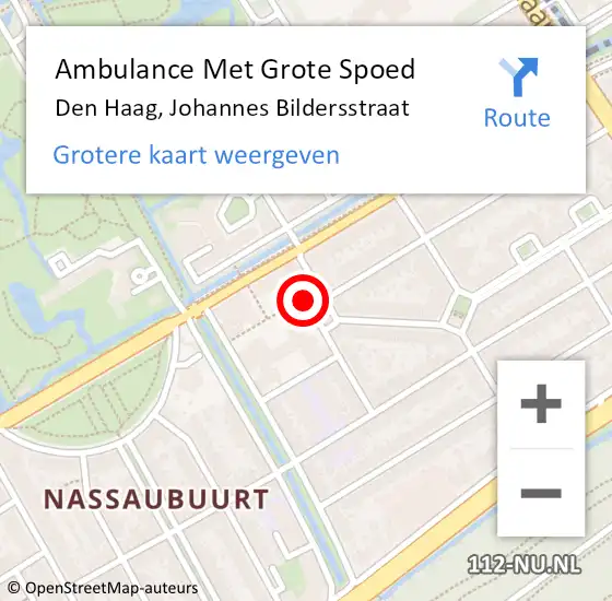 Locatie op kaart van de 112 melding: Ambulance Met Grote Spoed Naar Den Haag, Johannes Bildersstraat op 11 november 2021 04:14