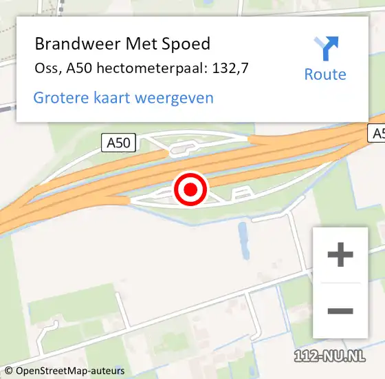 Locatie op kaart van de 112 melding: Brandweer Met Spoed Naar Oss, A50 hectometerpaal: 132,7 op 11 november 2021 06:14