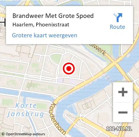 Locatie op kaart van de 112 melding: Brandweer Met Grote Spoed Naar Haarlem, Phoenixstraat op 11 november 2021 07:13