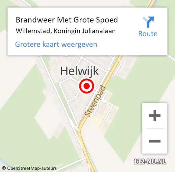 Locatie op kaart van de 112 melding: Brandweer Met Grote Spoed Naar Willemstad, Koningin Julianalaan op 11 november 2021 07:16