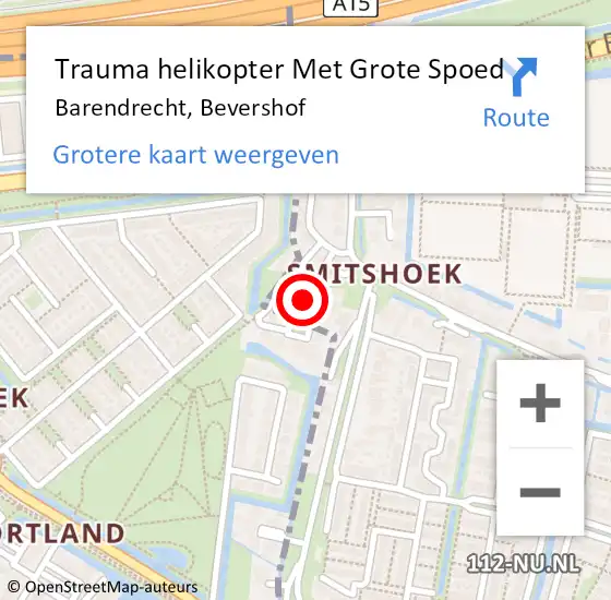 Locatie op kaart van de 112 melding: Trauma helikopter Met Grote Spoed Naar Barendrecht, Bevershof op 11 november 2021 07:23