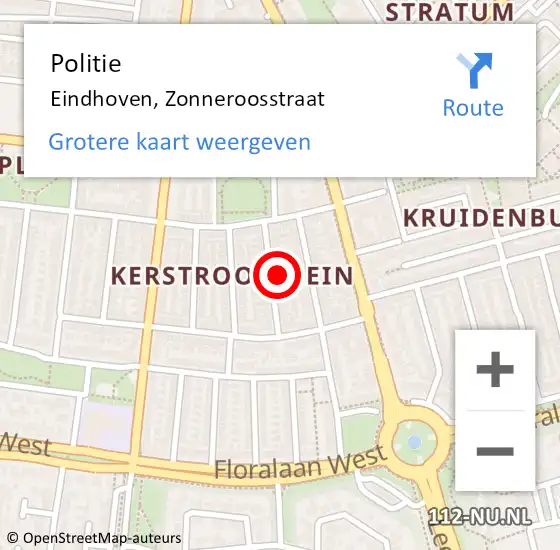 Locatie op kaart van de 112 melding: Politie Eindhoven, Zonneroosstraat op 11 november 2021 07:58