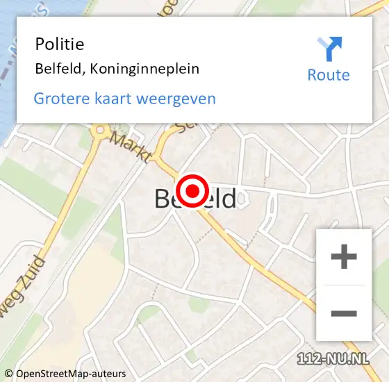 Locatie op kaart van de 112 melding: Politie Belfeld, Koninginneplein op 11 november 2021 08:39