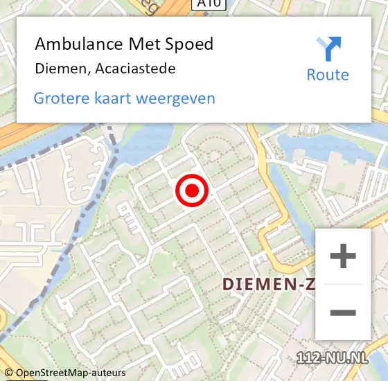 Locatie op kaart van de 112 melding: Ambulance Met Spoed Naar Diemen, Acaciastede op 11 november 2021 08:39