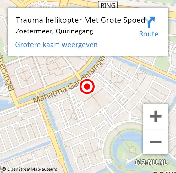 Locatie op kaart van de 112 melding: Trauma helikopter Met Grote Spoed Naar Zoetermeer, Quirinegang op 11 november 2021 09:48