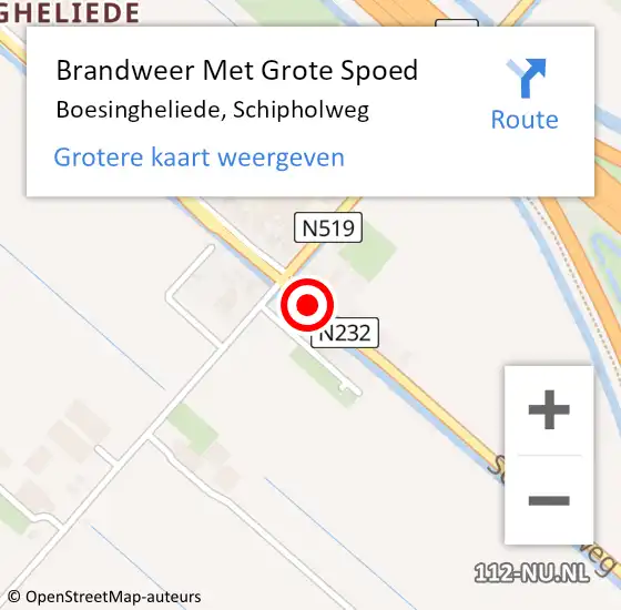 Locatie op kaart van de 112 melding: Brandweer Met Grote Spoed Naar Boesingheliede, Schipholweg op 28 juni 2014 22:42