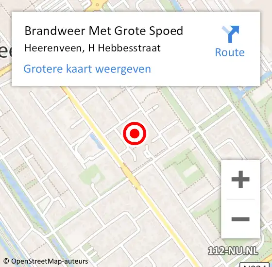 Locatie op kaart van de 112 melding: Brandweer Met Grote Spoed Naar Heerenveen, H Hebbesstraat op 11 november 2021 11:10