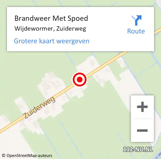 Locatie op kaart van de 112 melding: Brandweer Met Spoed Naar Wijdewormer, Zuiderweg op 11 november 2021 11:11