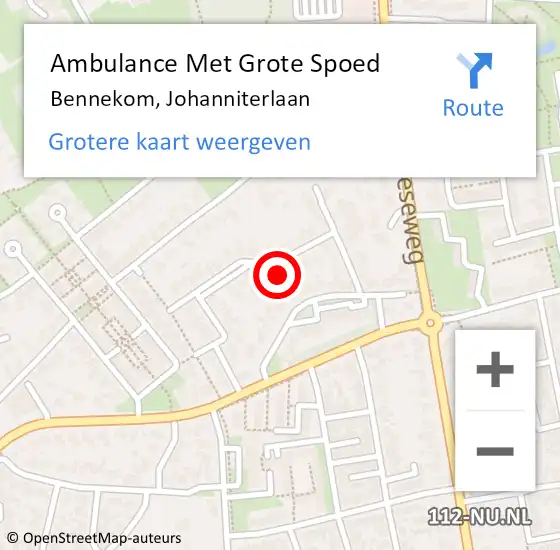 Locatie op kaart van de 112 melding: Ambulance Met Grote Spoed Naar Bennekom, Johanniterlaan op 11 november 2021 11:16