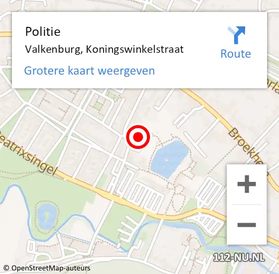 Locatie op kaart van de 112 melding: Politie Valkenburg, Koningswinkelstraat op 11 november 2021 11:23