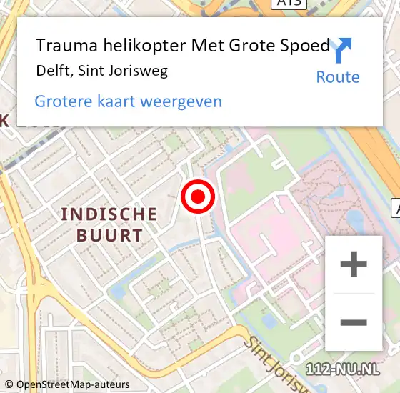 Locatie op kaart van de 112 melding: Trauma helikopter Met Grote Spoed Naar Delft, Sint Jorisweg op 11 november 2021 12:42