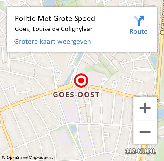 Locatie op kaart van de 112 melding: Politie Met Grote Spoed Naar Goes, Louise de Colignylaan op 11 november 2021 12:46