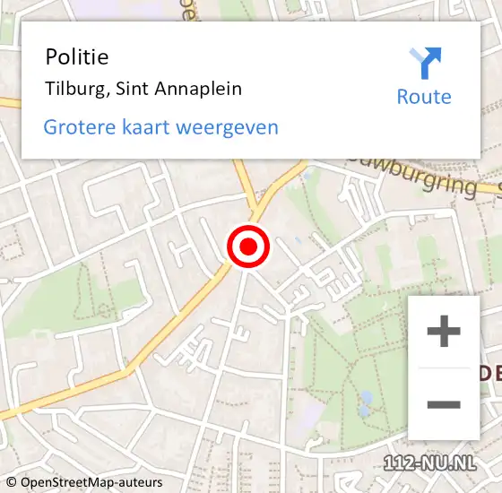 Locatie op kaart van de 112 melding: Politie Tilburg, Sint Annaplein op 11 november 2021 13:12