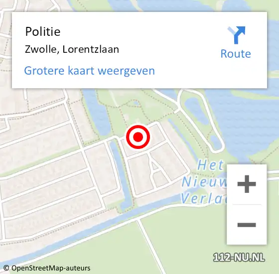 Locatie op kaart van de 112 melding: Politie Zwolle, Lorentzlaan op 11 november 2021 13:23