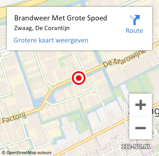 Locatie op kaart van de 112 melding: Brandweer Met Grote Spoed Naar Zwaag, De Corantijn op 11 november 2021 13:30