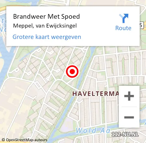 Locatie op kaart van de 112 melding: Brandweer Met Spoed Naar Meppel, van Ewijcksingel op 11 november 2021 13:52