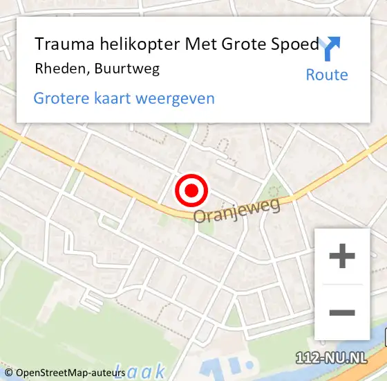 Locatie op kaart van de 112 melding: Trauma helikopter Met Grote Spoed Naar Rheden, Buurtweg op 11 november 2021 14:00
