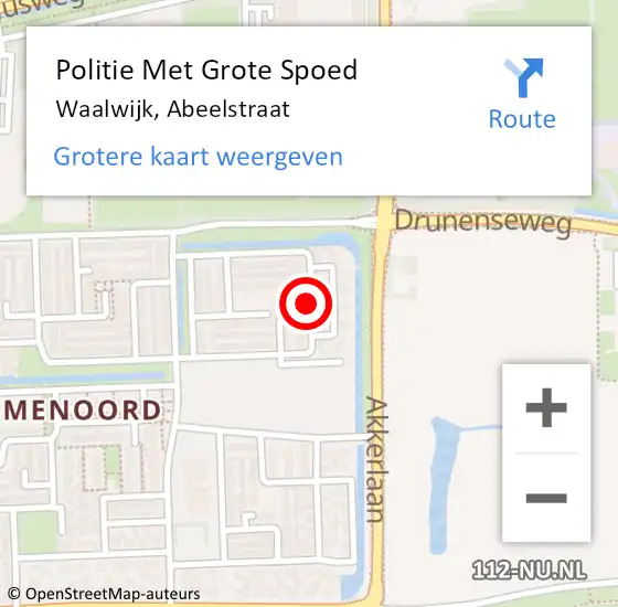 Locatie op kaart van de 112 melding: Politie Met Grote Spoed Naar Waalwijk, Abeelstraat op 11 november 2021 14:03