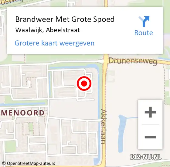 Locatie op kaart van de 112 melding: Brandweer Met Grote Spoed Naar Waalwijk, Abeelstraat op 11 november 2021 14:07