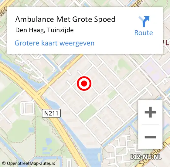 Locatie op kaart van de 112 melding: Ambulance Met Grote Spoed Naar Den Haag, Tuinzijde op 11 november 2021 15:53