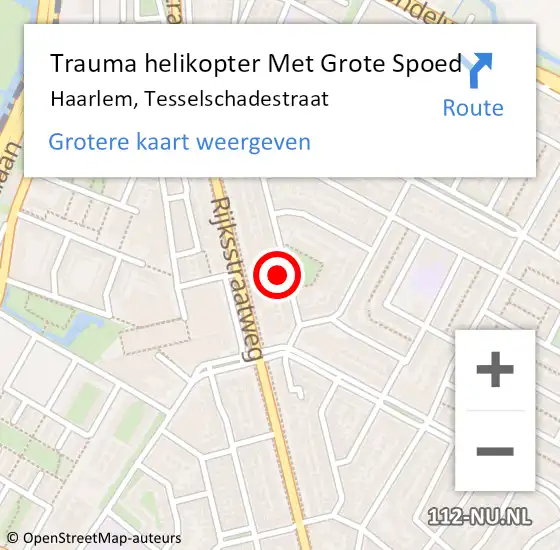 Locatie op kaart van de 112 melding: Trauma helikopter Met Grote Spoed Naar Haarlem, Tesselschadestraat op 11 november 2021 15:58