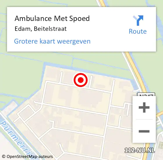 Locatie op kaart van de 112 melding: Ambulance Met Spoed Naar Edam, Beitelstraat op 11 november 2021 16:15