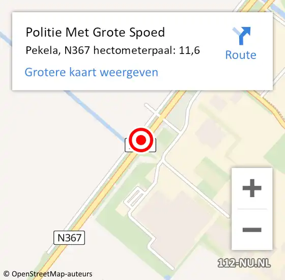 Locatie op kaart van de 112 melding: Politie Met Grote Spoed Naar Pekela, N367 hectometerpaal: 11,6 op 11 november 2021 16:22