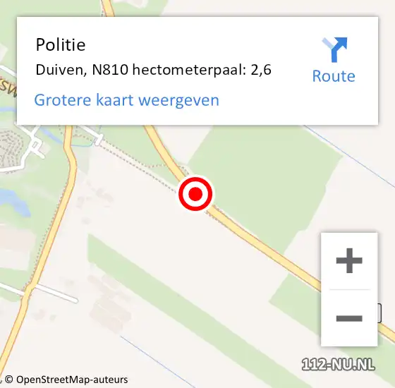 Locatie op kaart van de 112 melding: Politie Duiven, N810 hectometerpaal: 2,6 op 11 november 2021 16:48
