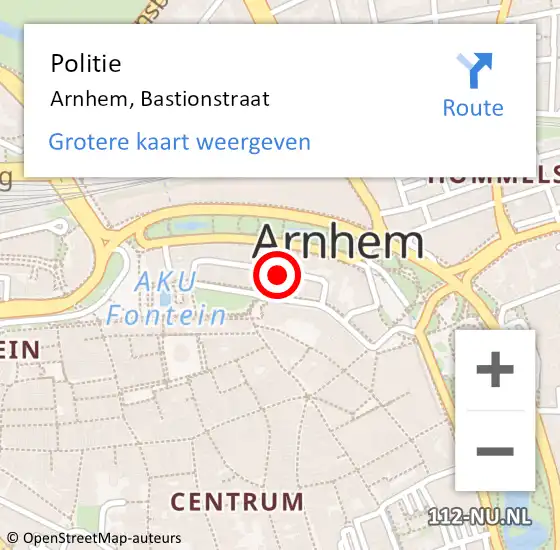 Locatie op kaart van de 112 melding: Politie Arnhem, Bastionstraat op 11 november 2021 17:36