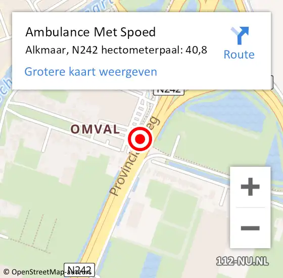 Locatie op kaart van de 112 melding: Ambulance Met Spoed Naar Alkmaar, N242 hectometerpaal: 40,8 op 11 november 2021 18:17