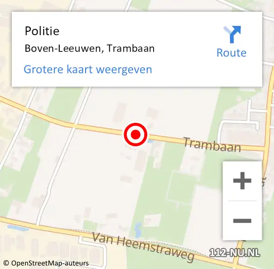 Locatie op kaart van de 112 melding: Politie Boven-Leeuwen, Trambaan op 11 november 2021 18:25