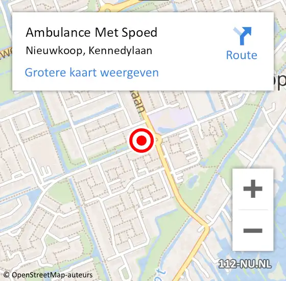 Locatie op kaart van de 112 melding: Ambulance Met Spoed Naar Nieuwkoop, Kennedylaan op 11 november 2021 18:45