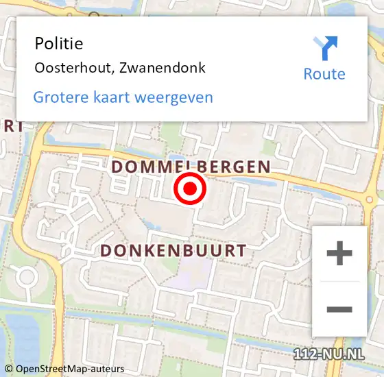 Locatie op kaart van de 112 melding: Politie Oosterhout, Zwanendonk op 11 november 2021 19:08