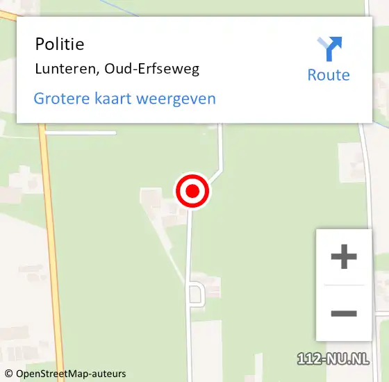 Locatie op kaart van de 112 melding: Politie Lunteren, Oud-Erfseweg op 11 november 2021 19:20
