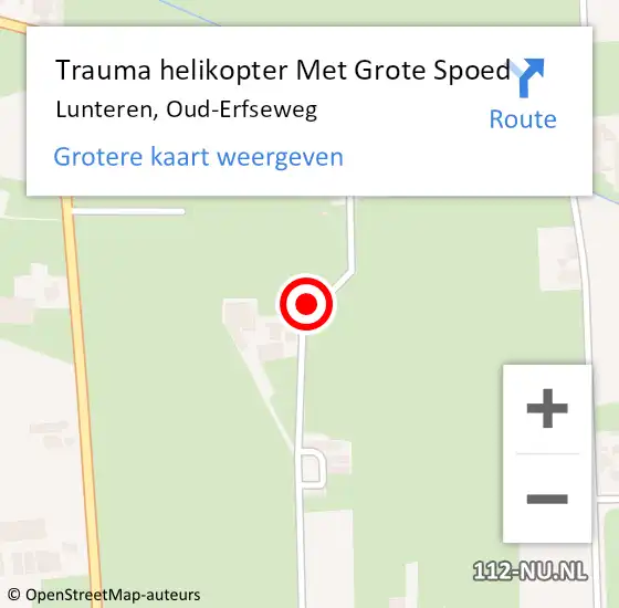 Locatie op kaart van de 112 melding: Trauma helikopter Met Grote Spoed Naar Lunteren, Oud-Erfseweg op 11 november 2021 19:21