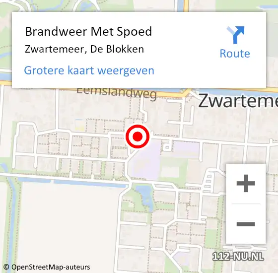 Locatie op kaart van de 112 melding: Brandweer Met Spoed Naar Zwartemeer, De Blokken op 11 november 2021 19:27