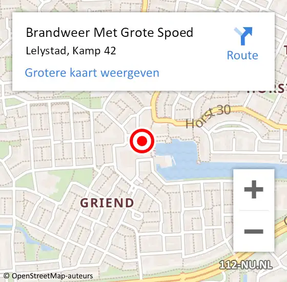 Locatie op kaart van de 112 melding: Brandweer Met Grote Spoed Naar Lelystad, Kamp 42 op 11 november 2021 19:41