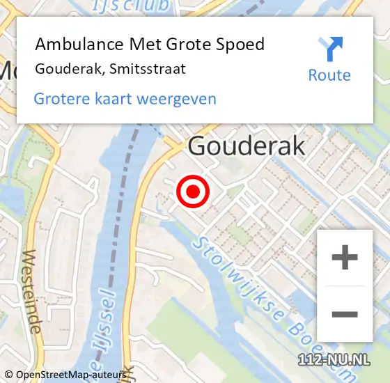 Locatie op kaart van de 112 melding: Ambulance Met Grote Spoed Naar Gouderak, Smitsstraat op 11 november 2021 19:41