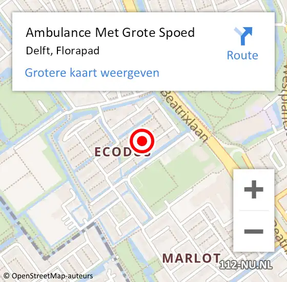 Locatie op kaart van de 112 melding: Ambulance Met Grote Spoed Naar Delft, Florapad op 11 november 2021 20:03