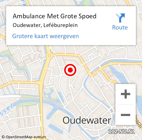 Locatie op kaart van de 112 melding: Ambulance Met Grote Spoed Naar Oudewater, Lefébureplein op 11 november 2021 20:19