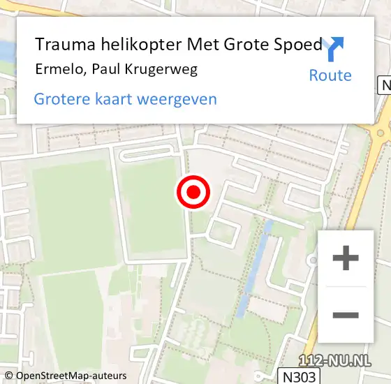 Locatie op kaart van de 112 melding: Trauma helikopter Met Grote Spoed Naar Ermelo, Paul Krugerweg op 11 november 2021 20:27