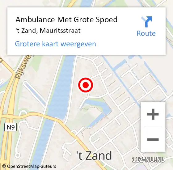 Locatie op kaart van de 112 melding: Ambulance Met Grote Spoed Naar 't Zand, Mauritsstraat op 11 november 2021 21:21