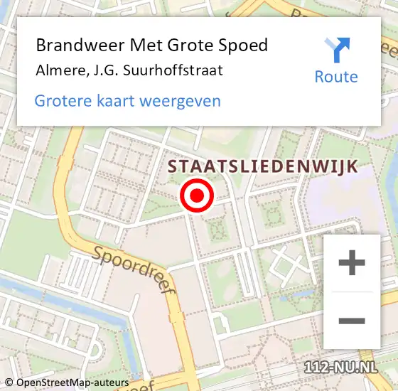 Locatie op kaart van de 112 melding: Brandweer Met Grote Spoed Naar Almere, J.G. Suurhoffstraat op 11 november 2021 21:55