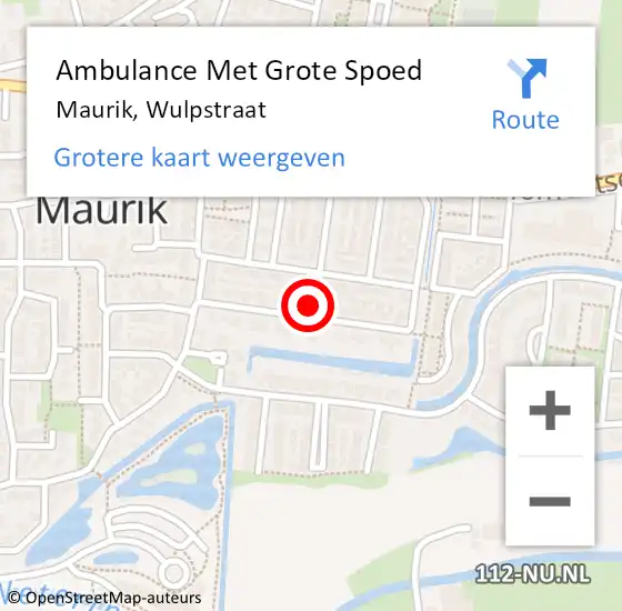 Locatie op kaart van de 112 melding: Ambulance Met Grote Spoed Naar Maurik, Wulpstraat op 11 november 2021 23:20