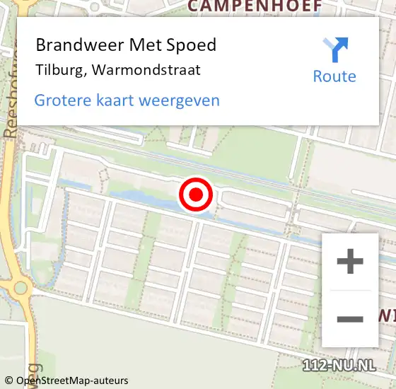 Locatie op kaart van de 112 melding: Brandweer Met Spoed Naar Tilburg, Warmondstraat op 11 november 2021 23:46