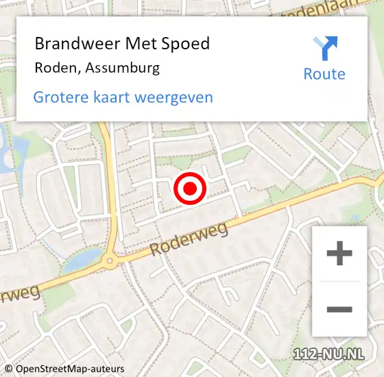 Locatie op kaart van de 112 melding: Brandweer Met Spoed Naar Roden, Assumburg op 11 november 2021 23:56